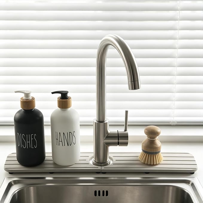 NiuYichee Faucet Mat for Kitchen Sink, Water Absorbing Diatomite Stone Tray | 19.6" x 3.9" Sink Coaster for Bathroom Counter, Stone Drying Mat, Sink Splash Guard, Fast Drying-Prevent Moisture, Pale Gray - Image 9