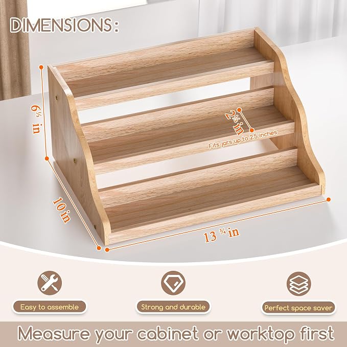 Tiered Spice Rack Organizer for Cabinet, Wooden Spice Rack for Countertop, Spice Shelf organizer Spice Organization for Cabinet - Image 2