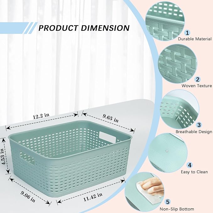 Soddeph Plastic Storage Baskets for Cabinets, Household Pantry Organization with Handle,Organizer Bins for Room,Bathrooms,Under-Sink,Kitchen (Green, M-3PACK) - Image 2