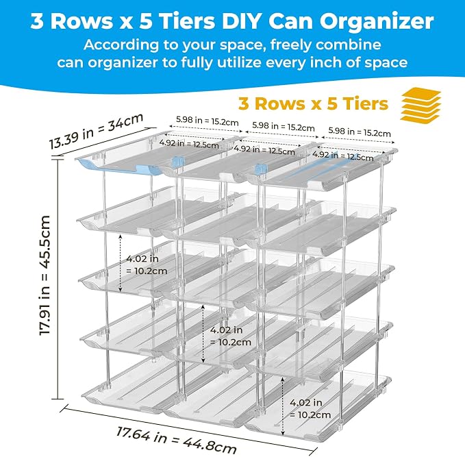 Can Organizer for Pantry Stackable 5 Tiers Can Storage Organizer Pantry Soda Can Organizer for Fridge 60 Cans Rack Automatic Rolling Canned Food Organizer for Refrigerator Kitchen Clear - Image 2