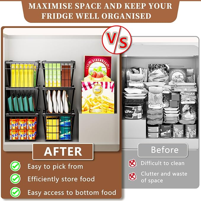 Enhanced Leak-Proof Bottom, Freezer Organizer Bins for 7 Cu.Ft,8 Pack) | Stackable Chest Freezer Organizer Bins, Baskets with Handles, Leak-proof Wire Storage Container Baskets for Sort Frozen Meats - Image 4