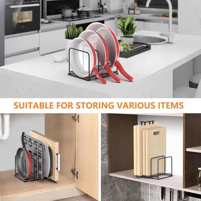 Kitchen Cabinet Organizer - Steel Cookware Rack, Divided Holder with 3 Slots for Skillets, Baking Tray and Chopping Board - Pan Storage (2.2 Inch Width Slots) - Image 6