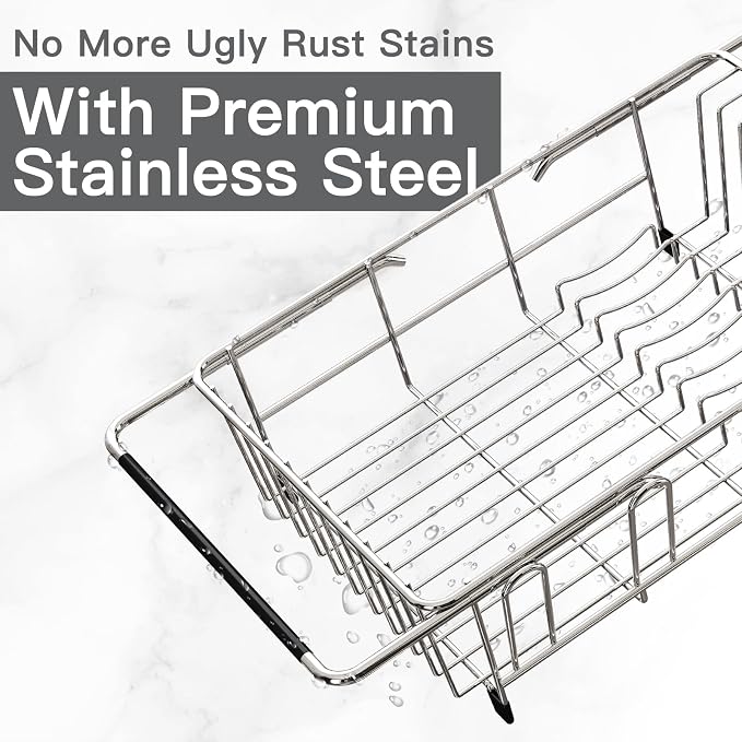 Dish Drying Rack Over The Sink with Adjustable Utensil Holder | Expandable Stainless Steel Dish Drainer for Small Kitchen, Apartment, RV, Counter Space Saving, Perfect Fit, Rustproof - Image 4