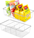 ZIZOTI Snack Organizer for Pantry Shelf, 2 Pack Clear Plastic Pantry Storage Bins with 3 Dividers for Snacks, Spices, Chips Food Organizer, Stackable Pantry Organizers for Kitchen, Fridge, Cabinet by YourBestHomeKitchenChoice