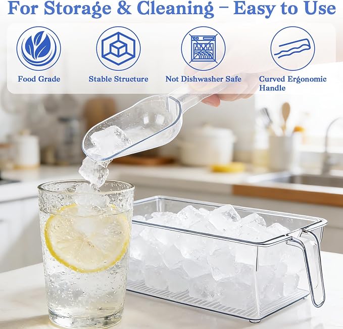 DGB 2 Sets Clear Ice Bucket for Freezer, Ice Storage Bin & Holder | Freezer Ice Bin, Pull-Out Handle, Ice Cube Container, Scoop & Tongs, Home Bar, Fridge Organization,11.8 x 5.91 x 3.54 Inches - Image 7