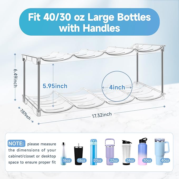 Larger Water Bottle Organizer for Stanley 40 oz Tumbler, Tumbler Organizer | Stackable Water Bottle Holder Rack for Cabinet, Kitchen Storage Organizer for for Stanley Cup Accessories, Tumbler Storage - Image 3