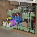 3-Pack 2-Tier L-Shaped Under Sink Organizers with Sliding Drawers | Multi-use kitchen & bathroom storage, 14.85 inch green cabinet organizer, space-saving sliding drawer design. by Sevenblue