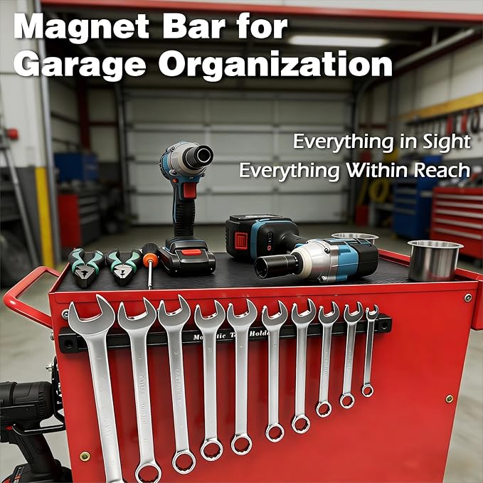 17 Inch Double Sided Magnetic Tool Holder, Heavy Duty Wall Mount Bar with Extra Strong Magnets for Screwdrivers Wrenches Pliers, Magnetic Tool Strips for Garage Workshop or Jobsite (2 Pack) - Image 6