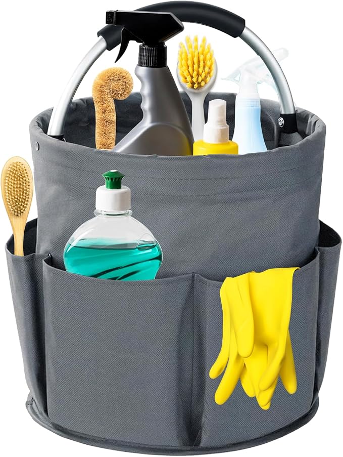 Cleaning Caddy with Handle, 17L Foldable Cleaning Supplies Organizer, Portable Storage Basket, Cleaning Supply Caddy, Multifunctional Cleaning Bucket Bag for Garden, Home, Kitchen (Grey) by Unknown