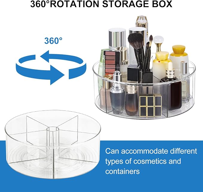 360° Rotating Makeup Organizer 11.5" Clear Turntable Lazy Susan Organizer for Vanity, Bathroom Counter, Pantry, Cabinet, Spinning Cosmetic Storage Holder with 5 Dividers for Skincare, Makeup Brushes - Image 3