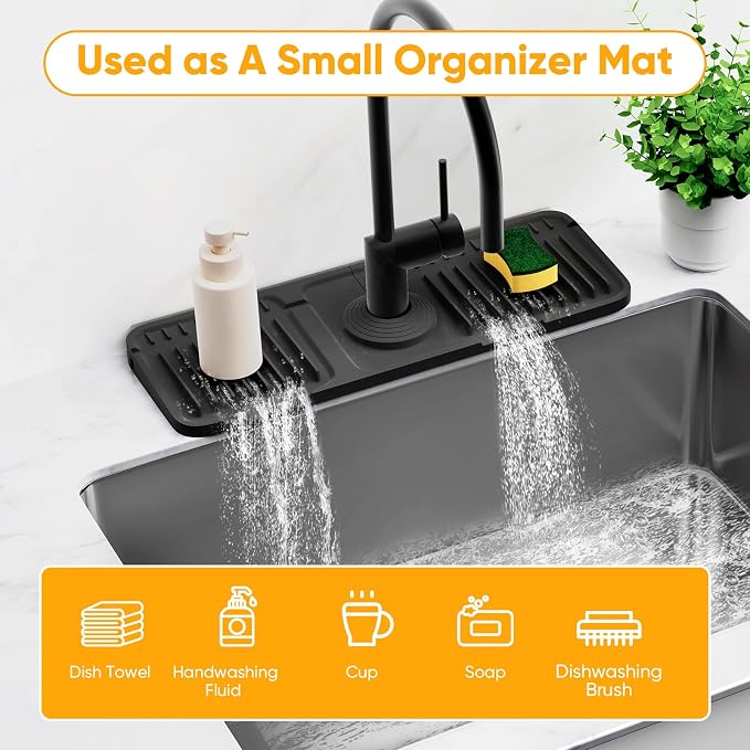 14.6 inch Faucet Mat for Kitchen Sink Splash Guard[7° Slope Fast Self-draining][Snap Lock Fit]Kitchen Sink Faucet Mat Splash Guard Kitchen Sink Area Water Splash Guard Behind Faucet Draining Mat - Image 8