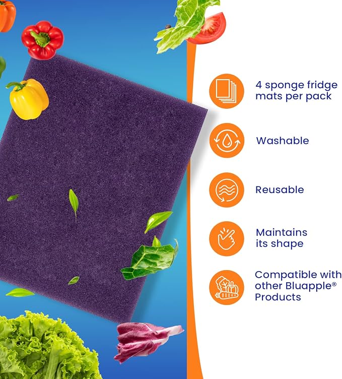 Bluapple FreshMats, Refrigerator Bin Liner, Fridge Drawer Mats, Crisper Life Extender Liner Keeps Produce Fresh Longer, Anti-Bruising, for Air Circulation, Washable & Reusable (4-Mats, 12x15, Purple) - Image 8