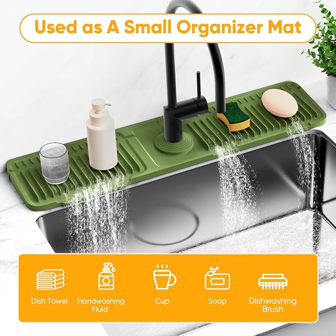 24'' Longer Faucet Mat for Kitchen Sink Splash Guard[7° Slope Fast Self-draining][Snap Lock Fit]Kitchen Sink Faucet Mat Splash Guard Kitchen Sink Area Water Splash Guard Behind Faucet Draining Mat - Image 8