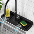 PoYang 14.6 Inch Faucet Mat for Kitchen Sink Splash Guard, Silicone, Black | Sink Protectors with 7° Slope for Smooth Drainage, Snap Button Holds It in Place, 90° Foldable & Cuttable Hole Fit Most Sinks by PoYang