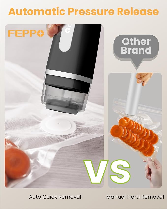 FEPPO Vacuum Sealer for Food with Visible Water Tank, Handheld Saver Compact Vacuum Sealer Machine with 30 Reusable Bags for 6X Preservation & Fresh, Black - Image 3