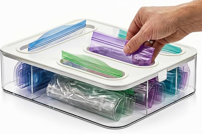 HIMUS Food Storage Bag Organizer - 4 in 1 Plastic Baggie Organizer for Drawer | Compatible with Sandwich, Snack, Gallon, Quart & Slider | Plastic Bag Organizers Kitchen Storage| Wall & Drawer Mount by Himus-YourPartner