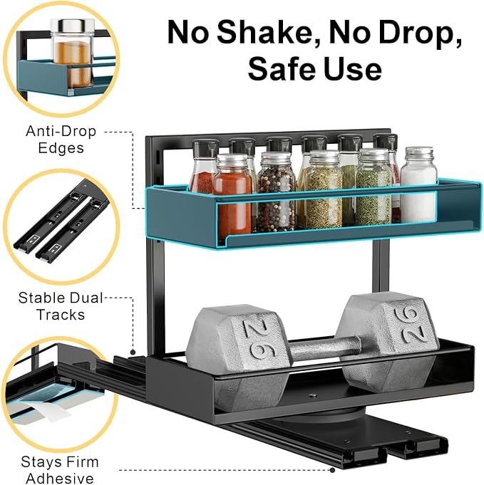 Vertical Spice Rack Pull Out - 1 Pack Rotate No-Drill Slide Out Spice Rack for Cabinet Swivel Easy Access Spices, Adjust Height for 4oz to 8oz Spice Jars Inside Kitchen Pantry Cabinet, Black - Image 6