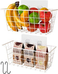 MaraFansie Wall Wire Baskets Bin No Drilling Adhesive Hanging Baskets Wall Mounted for Cabinet & Pantry Organization and Kitchen, Bathroom, Bedroom Storage, 2 Pack, White by MakeStorageMoreFun