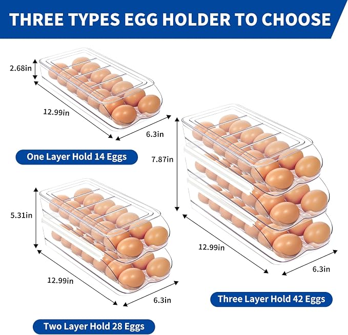 MesRosa Egg Holder for Fridge, Automatic Rolling Egg Organizer -2 Layer | Stackable Clear Egg Container & Tray for Refrigerator, Durable Dispenser and Storage with Sturdy Lid to Saving Space - Image 7