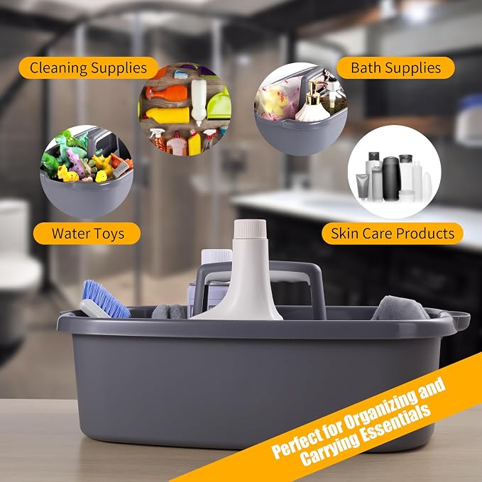 2-Pack Large Gray Cleaning Caddy for Cleaning Supplies with Handle - Portable Plastic Tote Organizer for Shower, Bathroom, Kitchen, Under Sink Storage - Image 5