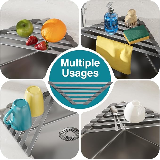 COOL-ANGLE Triangular Corner Sink Drying Rack, Aluminum, 16"x9.5", Gray | Heat Resistant Trivet, Supports Up To 60 Lbs, Rust-Proof Aircraft Aluminum, Ideal For Square Sinks With 0.8 Inch Ledge - Image 4