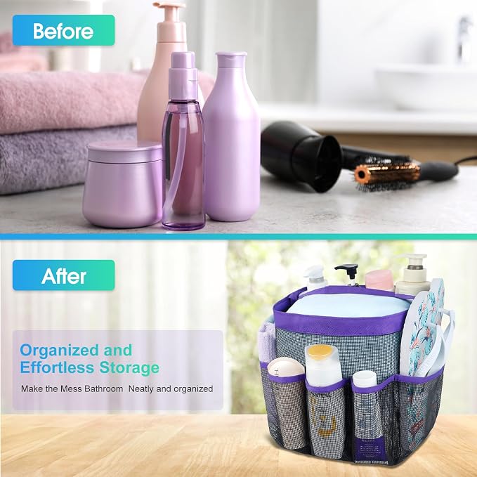 Mesh Shower Caddy Portable - 9 Pockets for College Dorm Room Essential | Large Capacity Mesh Shower Caddy with 9 Pockets, Portable Hanging Toiletry Bag for College Dorm, Gym, Camping and Beach - Image 5