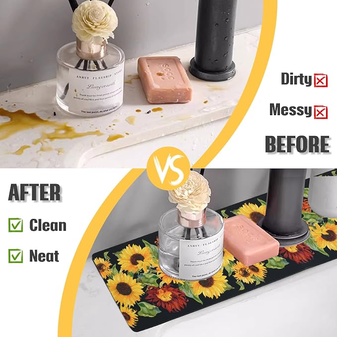 Sink Faucet Absorbing Mat, 2 Pack Drying Mat Around Faucet Sink Splash Guard Behind Faucet Sinkmat For Kitchen Bathroom Island Rv 15 * 5.5 Inch (38 * 14 cm) - Image 5