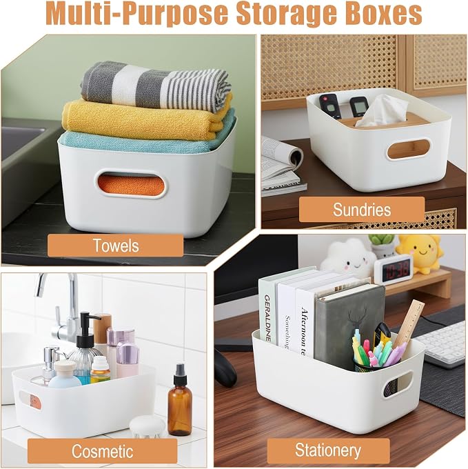 8 Pack White Plastic Storage Bins Multi-Use Small Organizer Bins Containers with Handles for Pantry, Cabinet, Under Sink, Kitchen, Bathroom & Office, 2 Sizes - Image 7