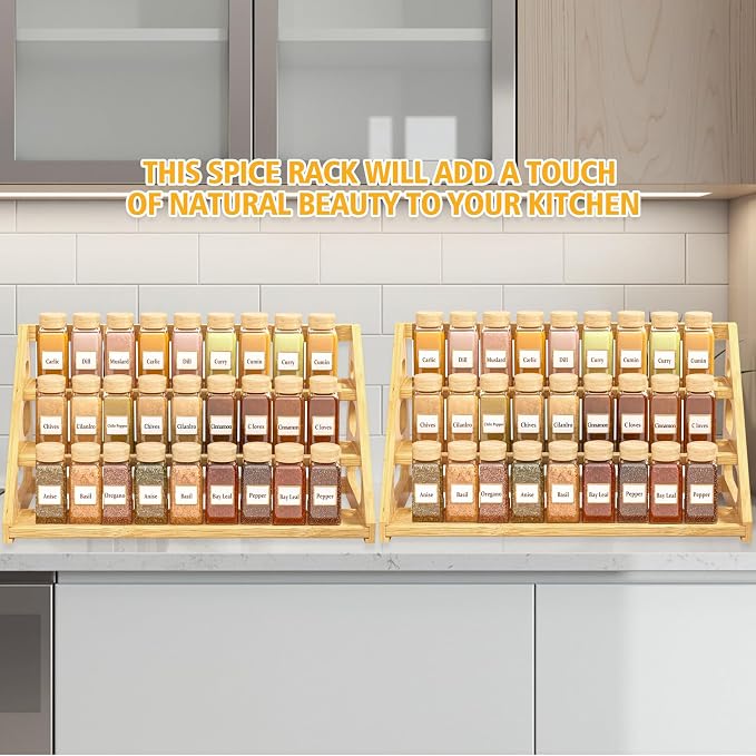 Premium Spice Rack - 3 Tier Bamboo Spice Rack Organizer - Spice Organization for Kitchen Cabinet/Countertop - Image 6