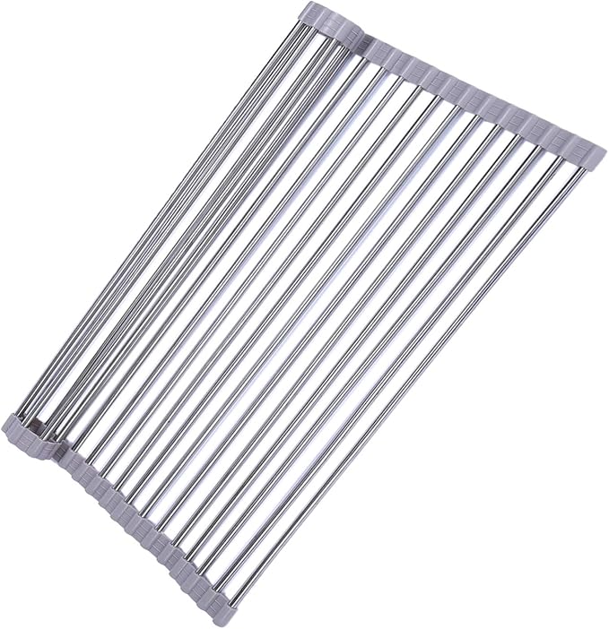 Ahyuan Roll up Dish Drying Rack Over The Sink Kitchen Roll up Sink Drying Rack Portable Dish Drainer Foldable Dish Drying Rack (Warm Gray, 20.5''X14'') - Image 2
