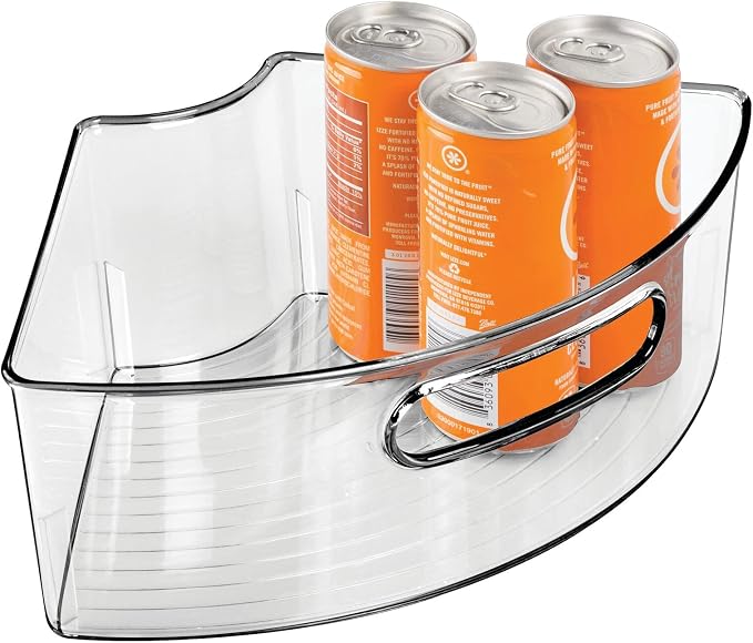 mDesign Plastic Lazy Susan Cabinet Storage Bin with Front Handle for Kitchen Countertop, Pantry, Shelf, Fridge Organization - Hold Food, Drinks, Snacks - Ligne Collection - 2 Pack - Smoke Gray Tint - Image 6