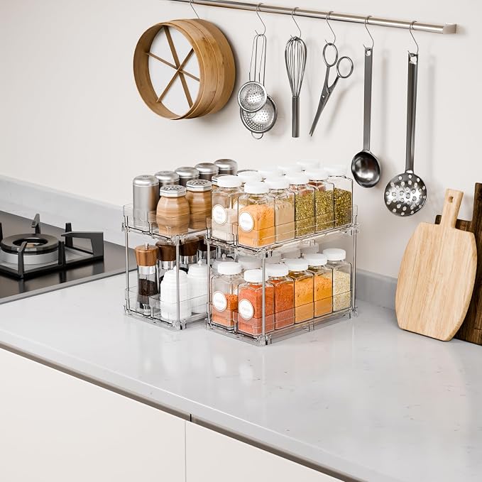 2 Tier Sliding Spice Racks for Cabinets,2 Pack 10.4'' Deep Narrow Vertical Spice Rack Pull Out for Inside Cabinets,Kitchen,Pantry,Cupboard Seasoning,Jar Organizer and Medicine Cabinet Storage - Image 8