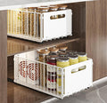 YunNasi Pull Out Cabinet Organizer, White, 2Piece 9.8" W X15 D X7.5 H | Slide Out Drawer Storage Shelves, Cupboard Organiser, Sliding Cabinet Basket for Kitchen, No Drilling and Nailing by YunNasi