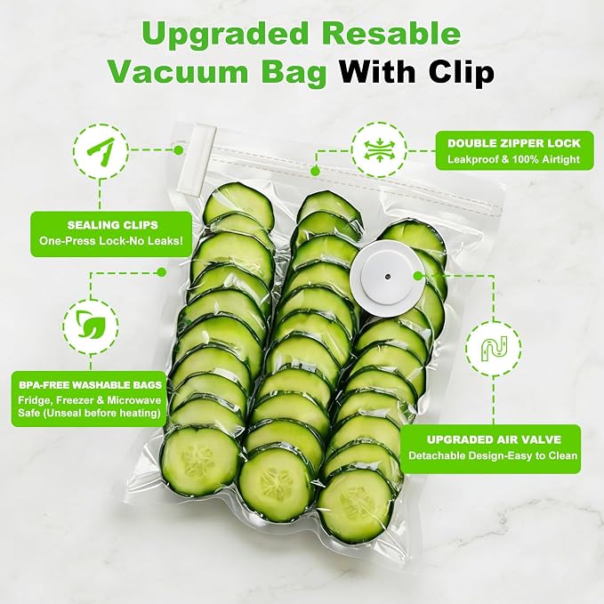 Vacuum Sealer Bag for Food, 40pcs Large Reusable Food Storage Bags | Vacuum Storage Bags with Air Valve for Meal Prep, Food Storage, Microwave,Compatible With Many Handheld Vacuum Sealers - Image 3