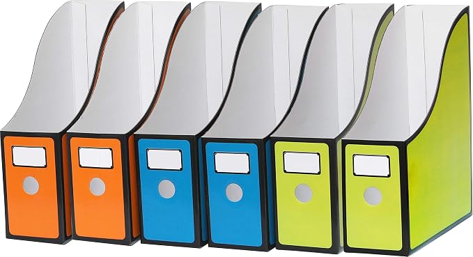 Simple Houseware 6-Pack Cardboard Magazine File Holder Box, Multicolor | Foldable Box Organizer with Label Slot - Image 3