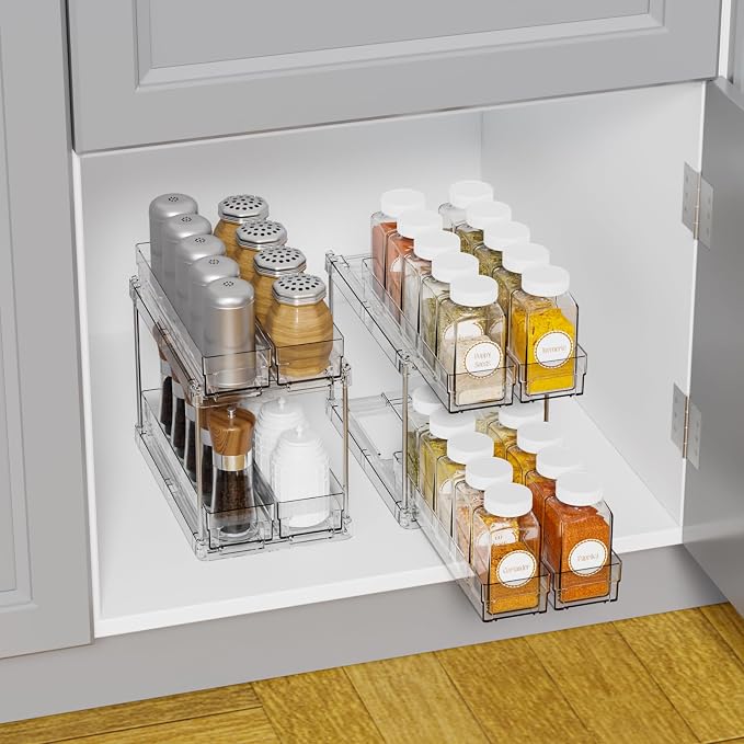 2 Tier Sliding Spice Racks for Cabinets,4 Pack 10.4'' Deep Narrow Vertical Spice Rack Pull Out for Inside Cabinets,Kitchen,Pantry,Cupboard Seasoning,Jar Organizer and Medicine Cabinet Storage - Image 8