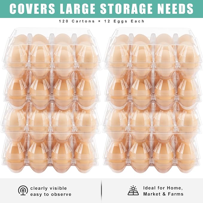SINLUCESCE 120 Packs Egg Cartons Cheap Bulk, Plastic for 12 Eggs, Clear Egg Cartons 3 x 4 Grids, Perfect for Refrigerator Family Farm Commercial Business Market Display - Image 3