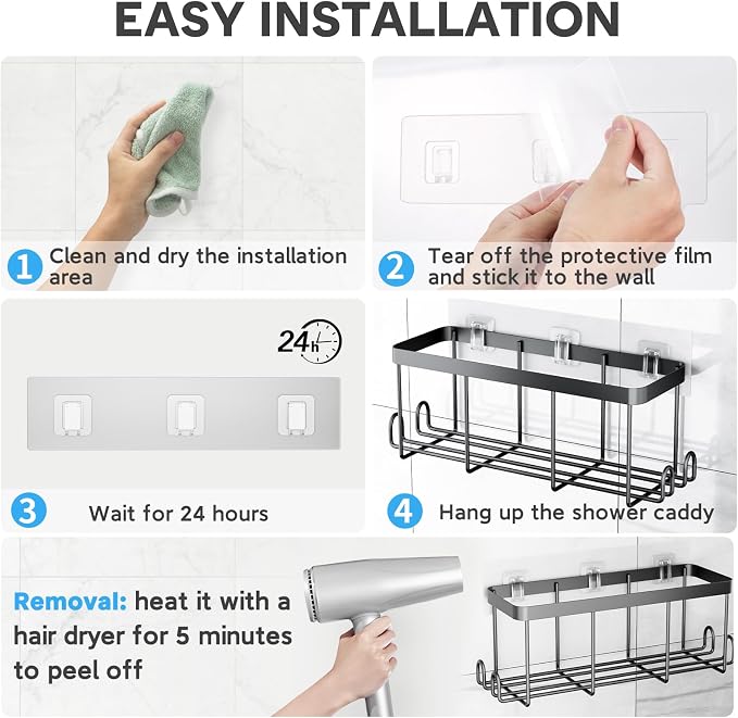 10 Pack Shower Caddy Adhesive Replacement, Waterproof Shower Shelf Adhesive Strips, Strong Adhesive Flat Hooks for Bathroom Storage Shelves and Kitchen Racks No Drilling, Clear - Image 5