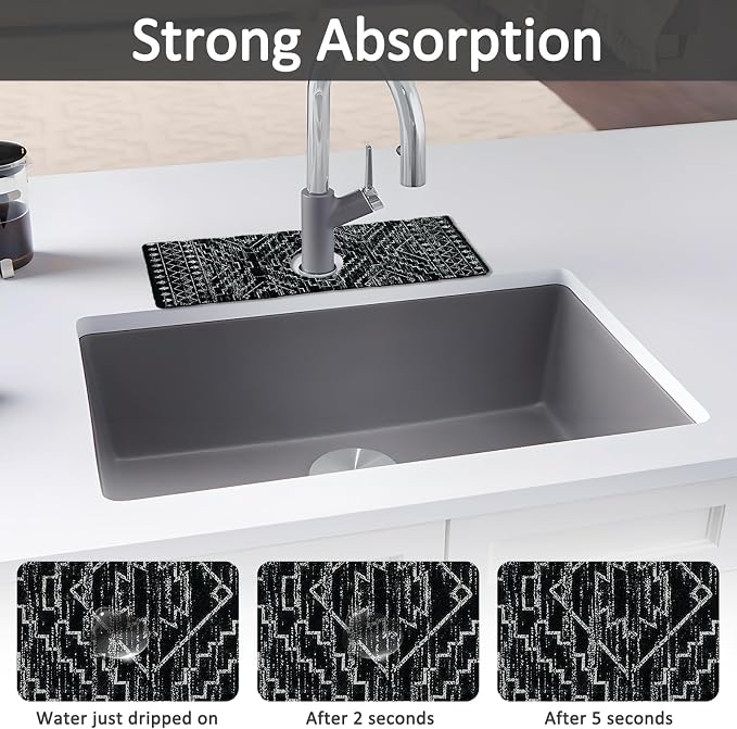 2PCS 15" X 5.5" Kitchen Sink Splash Guard Faucet Mat Aztec Super Absorbent Fast Drying Faucet Guard & Draining Mat Sink Splash Guard Behind Faucet for Kitchen, Bathroom - Image 3