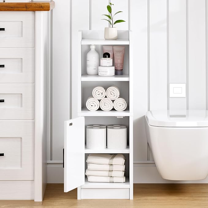 Narrow Bathroom Storage Cabinet with Door & Adjustable Shelf, 9.8" W Slim Storage Cabinet for Small Spaces, Skinny Toilet Paper Cabinet, 9.8" W × 7.9" D × 29.5" H, White - Image 7