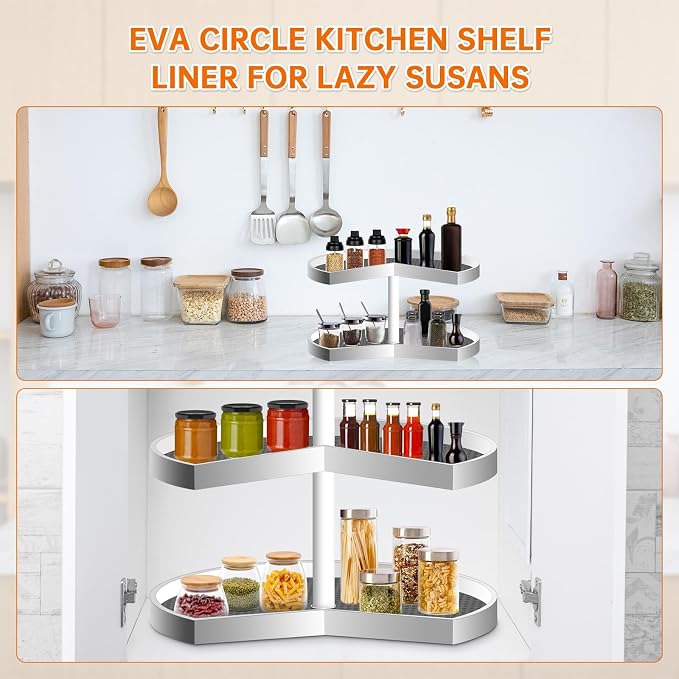 2 Pack 26In Lazy Susan Shelf Liner, Upgraded Composite Materials Circle Lazy Susan Liner for Kitchen Cabinets, Non Adhesive Liners Mats for Shelf Drawer Refrigerator Cupboard, Gray - Image 6