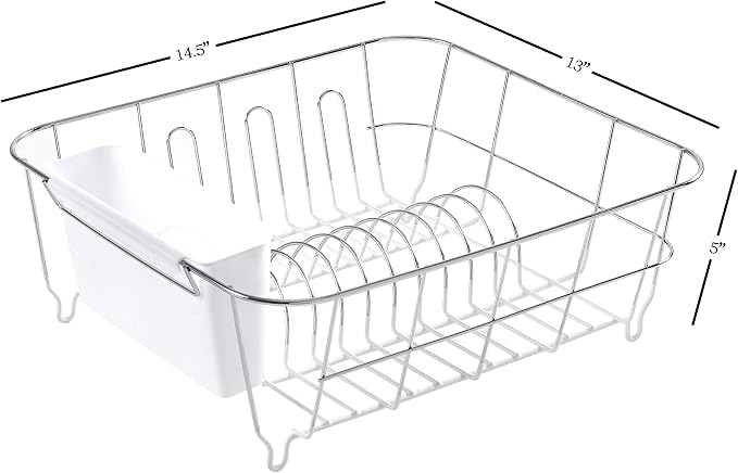 Sweet Home Collection 2 Piece Dish Drying Rack Set Drainer with Utensil Holder Simple Easy to Use Fits in Most Sinks, 14.5" x 13" x 5.25", White (Pack of 12) - Image 4
