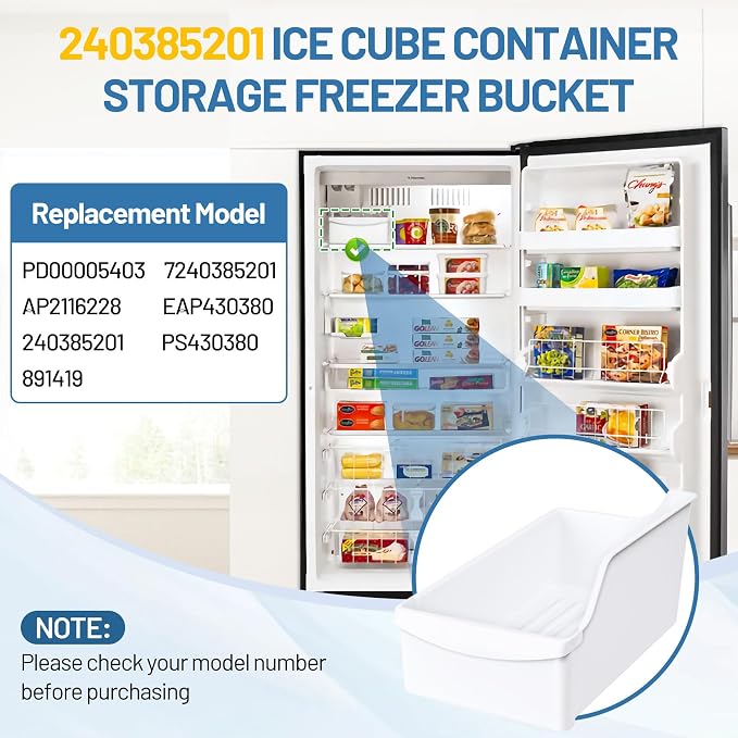 240385201 Ice Cube Container Storage Freezer Bucket | for Frigidaire Kenmore Crosley Refrigerators Storage Freezer Bin Replacement 7240385201 891419 AP2116228 PS430380 EAP430380 - Image 3