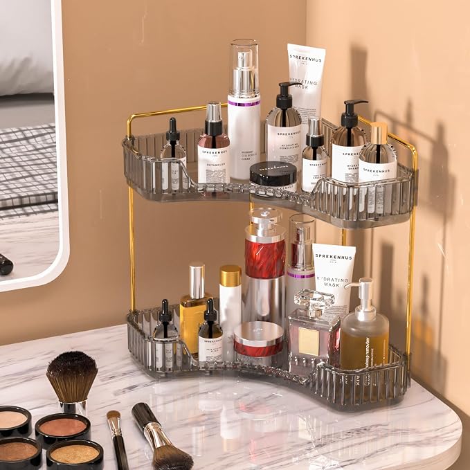 GTI 2 Tier Makeup Organizer, Large Capacity Bathroom Counter Organizer, Perfume Cosmetics Skincare Vanity Organizers, Dresser Countertop Organizer and Storage for Women (Gray) - Image 2