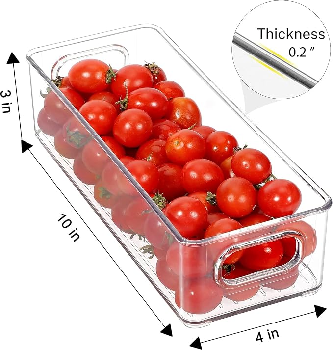 Set of 4 Refrigerator Pantry Organizer Bins - Stackable Fridge Organizers with Handles for Pantry, Freezer, Kitchen, Countertops, Cabinets - Clear Plastic Food Storage Bins - Image 2