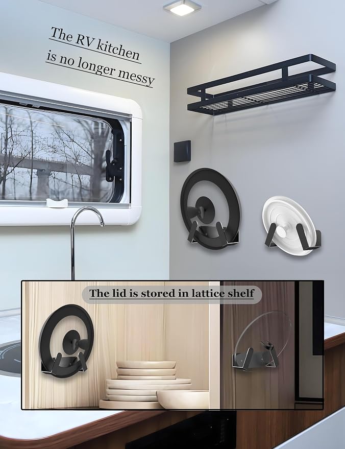 Pot Lid Organizer, 2 Pack Lid Holders Inside Cabinet, (Black) | Pot Lid Storage Wall Mount Rack, Pan Lid Organizer Fit for Cutting Board Wall Mount Lid Holder Fixed by Adhesive or Screw - Image 5