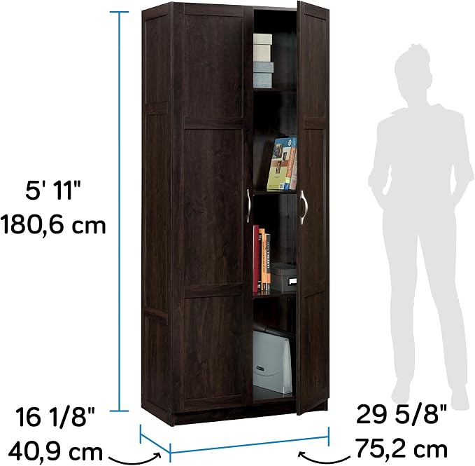 Sauder Storage Cabinet/ Pantry cabinets, 29.61 " x D: 16.02 " x H: 71.50", Cinnamon Cherry finish - Image 3