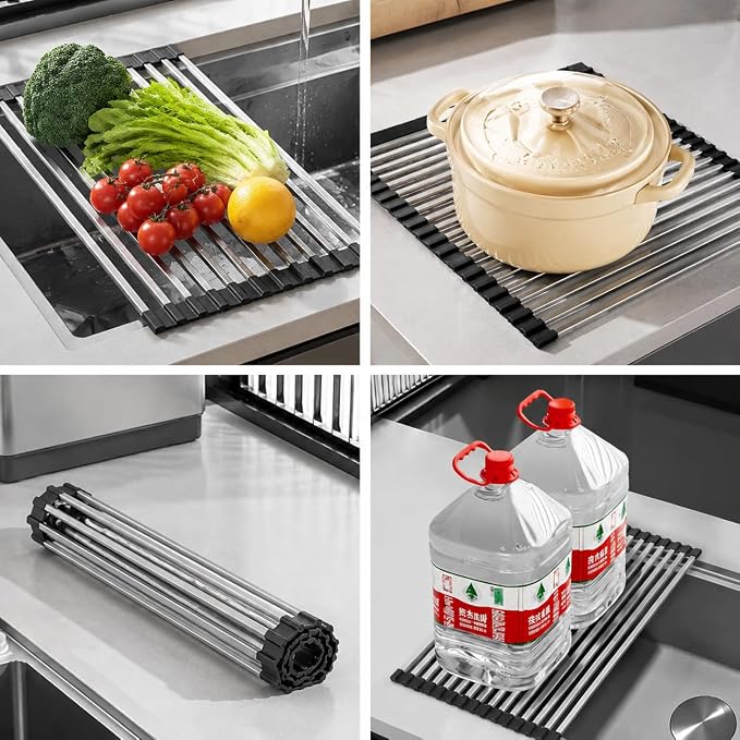 Stainless Steel Dish Drying Rack | Foldable Over The Sink Counter Storage | Fast Draining & Sturdy Kitchen Essentials for Home, Apartment - Image 5