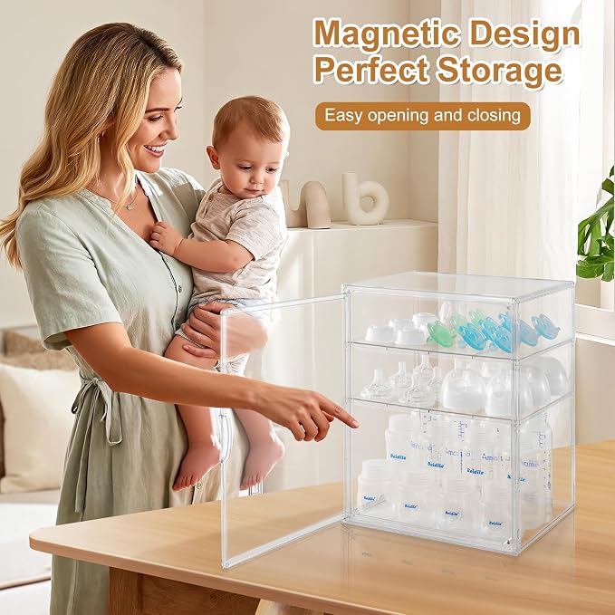 ERTIUANIO Baby Bottle Organizer – 3 Tier Acrylic Bottle Storage Organizer container, Clear Plastic Bottle Station Organizers Drawers for Countertop Kitchen Cabinet Vanity, Bathroom, Gifts for New Mom - Image 5