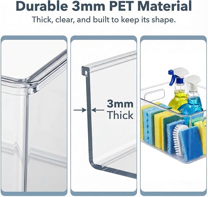 MOONEDGE 10 Pack Clear Plastic Storage Organizer Bins, 4 Large & 6 Narrow | Under-Sink Storage Containers, Kitchen, Pantry, Bathroom, Cabinet Organization, Clear Bins for Organizing, Deep Narrow Bins - Image 6